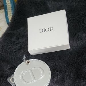 Dior White Leather Logo Keychain